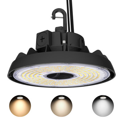 Paquet de 1 luminaire UFO à DEL à hauteur variable, lumière commerciale / industrielle à intensité variable, 100W-120W-150W sélectionnable, 3000K / 4000K / 5000K réglable, IP65 pour éclairage pour entrepôts, garages, granges, homologué UL