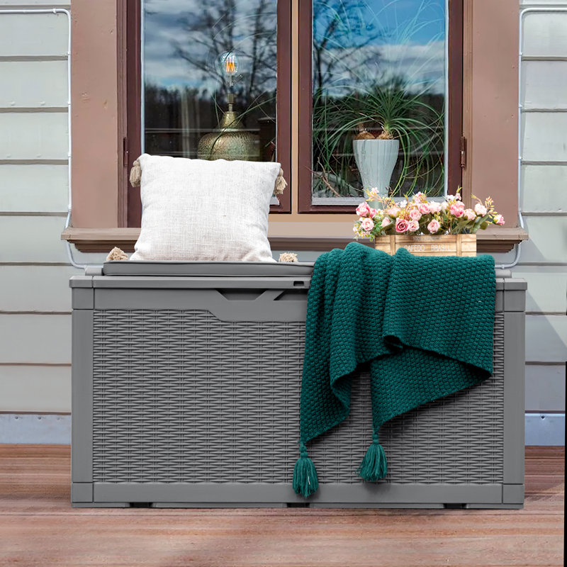 Coffre de terrasse en plastique avec coussin Furmax, Gris