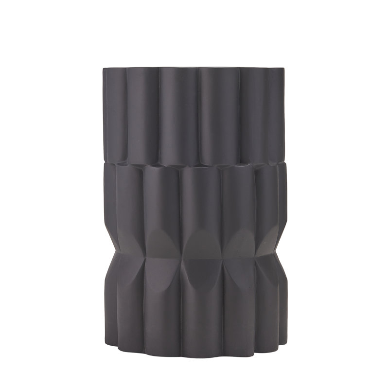 Kairo Outdoor/Indoor Modern Sculptural Handmade MgO Side Table with Geometric Stacked Design, Black