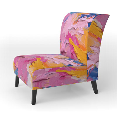 Fauteuil de chambre rembourré à motif moderne rose, rose et bleu Art liquide VI