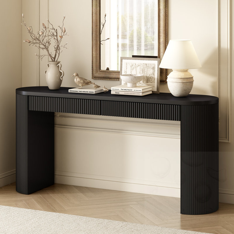 Console avec deux tiroirs et pieds réglables, Noir