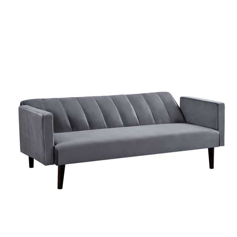 Lit futon simple convertible de 72 po avec structure en bois massif, capitonnage à rainures, gain de place en velours doux au toucher, dortoirs