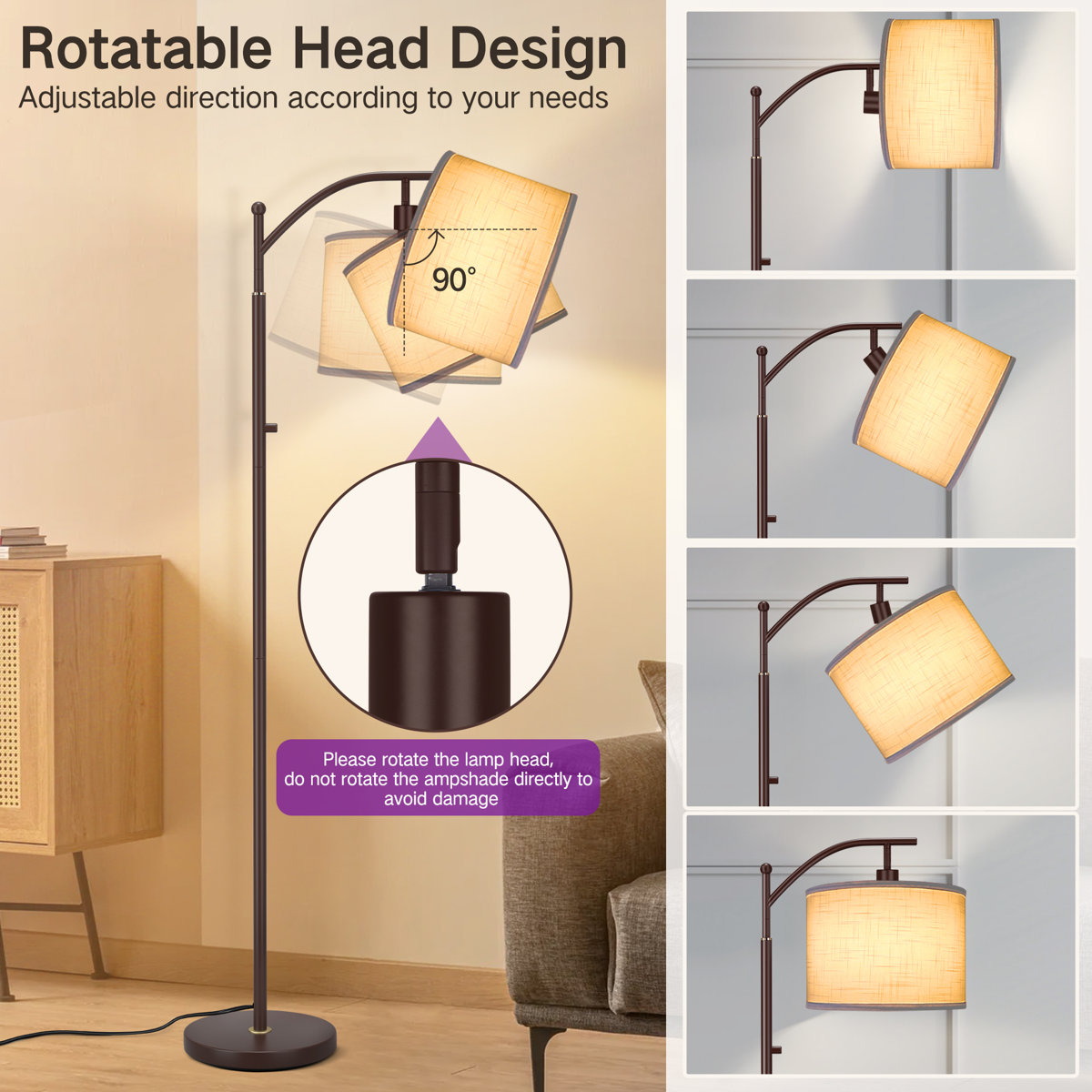 Sunna 63'' LED Arched Floor Lamp with Rotary Switch view 6
