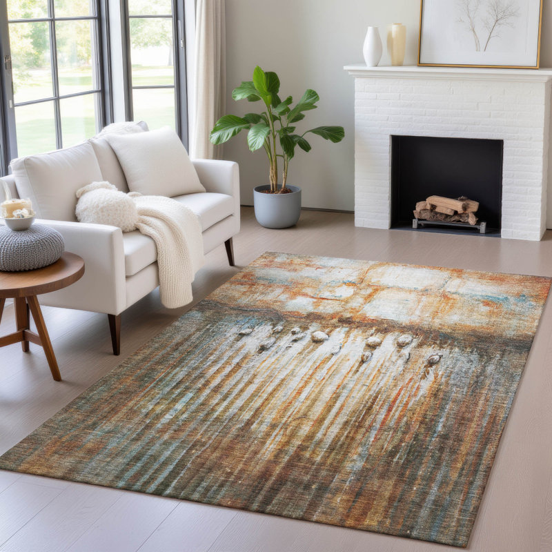 Tapis paprika Xhevrie intérieur / extérieur lavable à la machine, Rectangle 10 pi x 14 pi