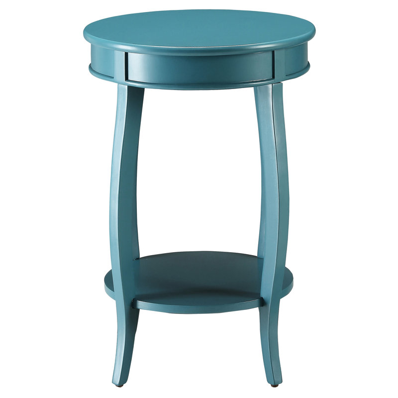 Teal Round Side Table With Bottom Shelf - Wooden Legs For Stability Versatile Design Any Decor Style Contemporary Adds To Space Solid Wood Top