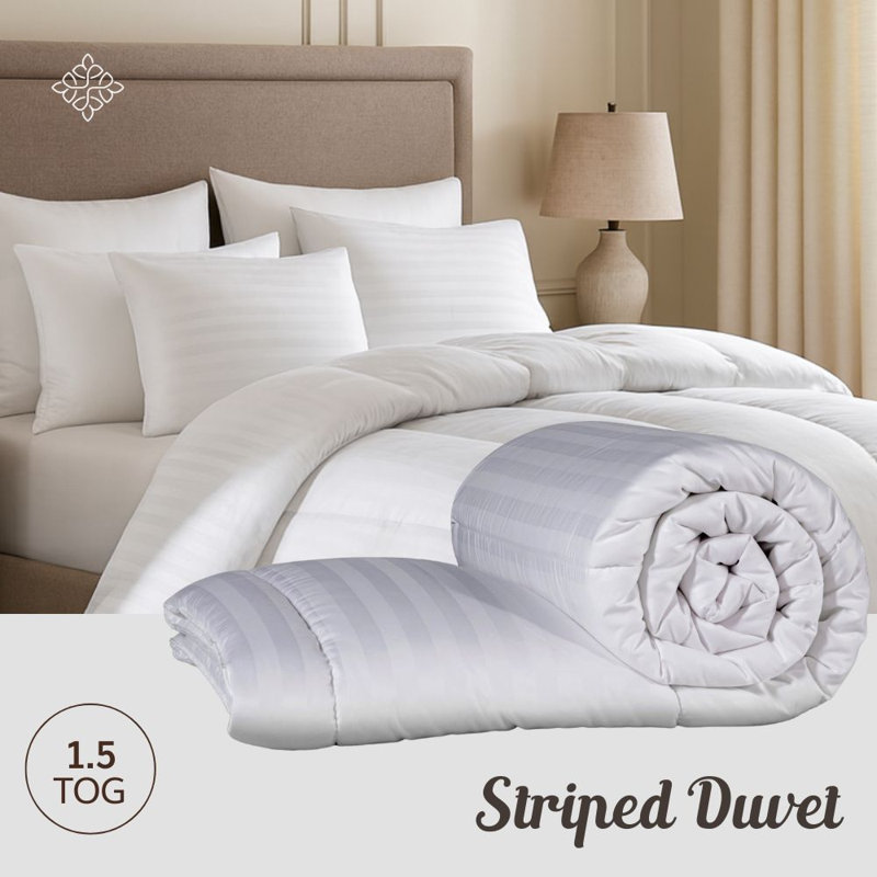 Opulent Home Striped Summer Duvet & Pillow Set – 1.5 Tog Ultra Lightweight, Breathable & Hypoallergenic - Available Single/Double/King/Super King