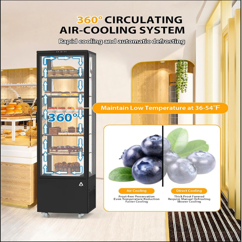 Refrigerated Display Case Commercial, 10.5 Cu. Ft. Display Refrigerator For Bakery With Interior Led Lighting, Adjustable Shelves Air-cooling Automatic Defrost