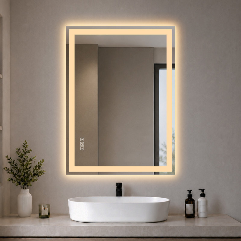 Miroir de salle de bain à DEL 36 po x 24 po, miroir de meuble-lavabo lumineux à intensité variable avec bande lumineuse givrée, 3 températures de couleur, antibuée, fonction mémoire et arrêt automatique après 2 heures