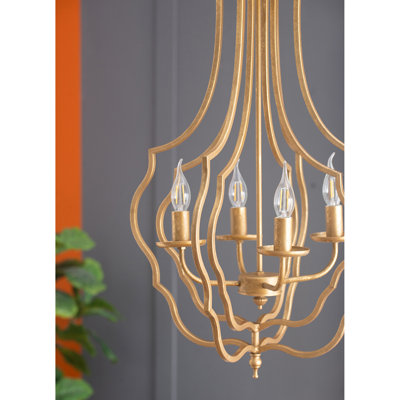 4 - Light Metal Chandelier, Hanging Light Fixture with Adjustable Chain for Kitchen Dining Room Foyer Entryway, Bulb Not Included