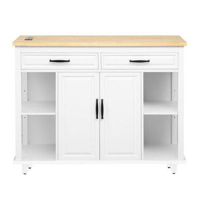 47.2 Inch Rectangular Kitchen Island With 13.8" Back Extendable Table, Rubber Wood Veneer, Ample Storage, Soft Close Hinges Dining Surface, Veneer Finish, Open Storage Compartments, Built - In And