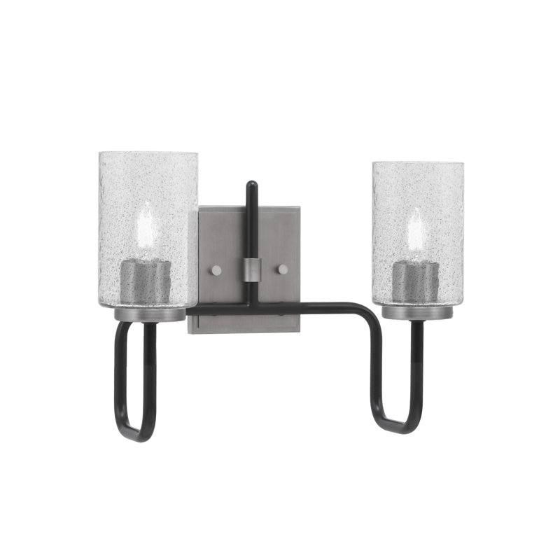 Barre d'éclairage de salle de bain 2 lumières Amarmula, noir mat et finition graphite, verre fumé 4 po, Transparent/noir