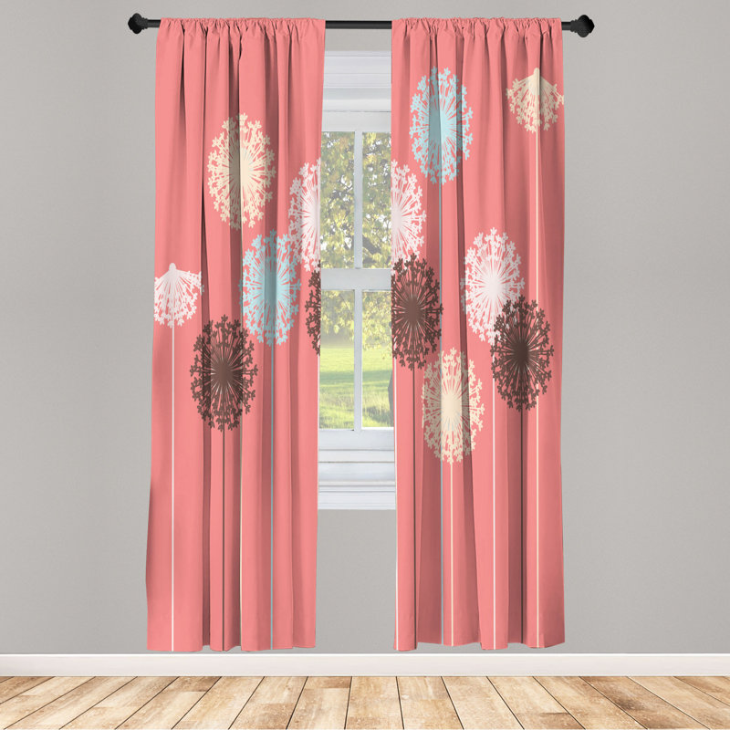 Microfiber Floral Semi-Sheer Rod Pocket Curtain Panels, 28" W x 95" L, Pink/Brown