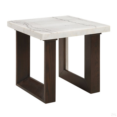 White Natural Marble Top & Espresso Finish End Table