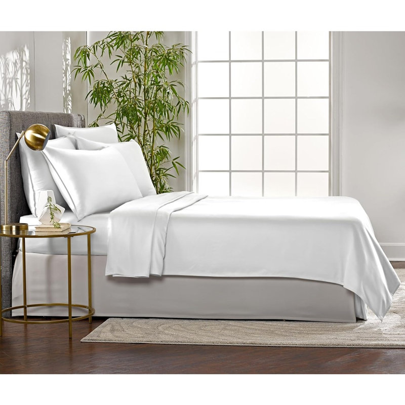 Queen Sheets Set, 100% Organic Viscose Derived from Bamboo, Luxuriously Soft and Cooling, Double-Stitched, White