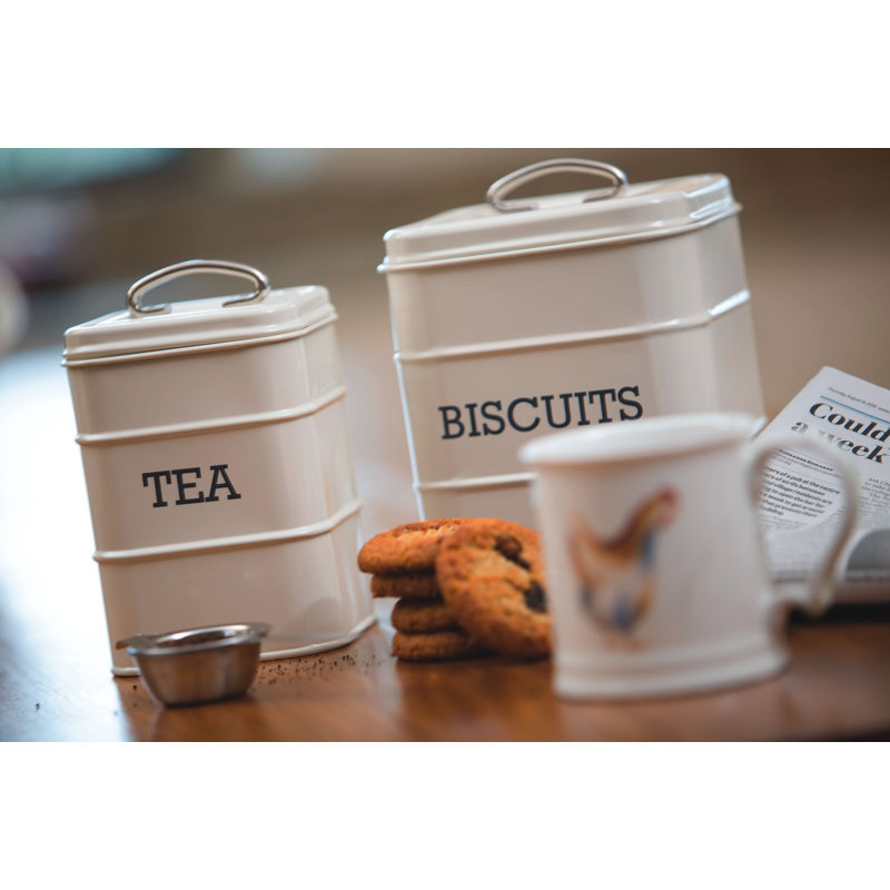 Living Nostalgia French Grey Tea Canister Tin, 18cm H x 11cm W x 10.5cm D, Cream