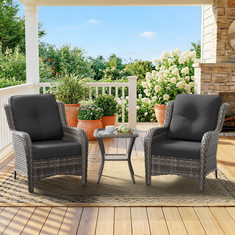 2-Piece Outdoor Deep Seat Cushion Set (4" Thick) - Fade-Resistant Olefin Fabric, 2, Black