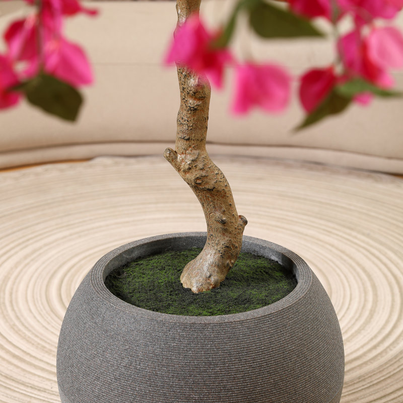 Arbre de fleurs de bougainvillée résistant aux rayons UV de 7 pi avec grand pot de fleurs gris pour décoration extérieure
