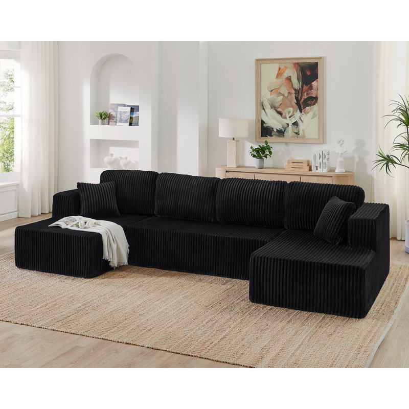 U Shape Modular Sectional Sofa, Black