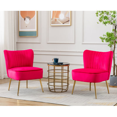 Latwanna 22'' Wide Velvet Slipper Chair Accent Chairs Modern Armless Chair Wingback Single Sofa Side Chair Comfy Corner Chair with Golden Legs for Living Room Bedroom
