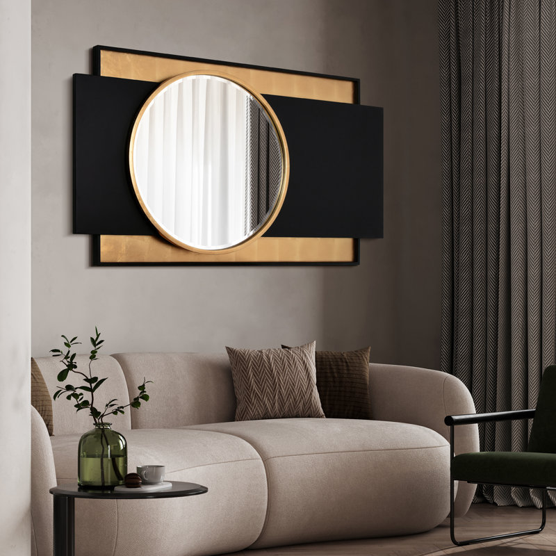 Modern Elegance Gold and Black Beveled Center Mirror Featuring a Black and Gold Foiled Iron Frame