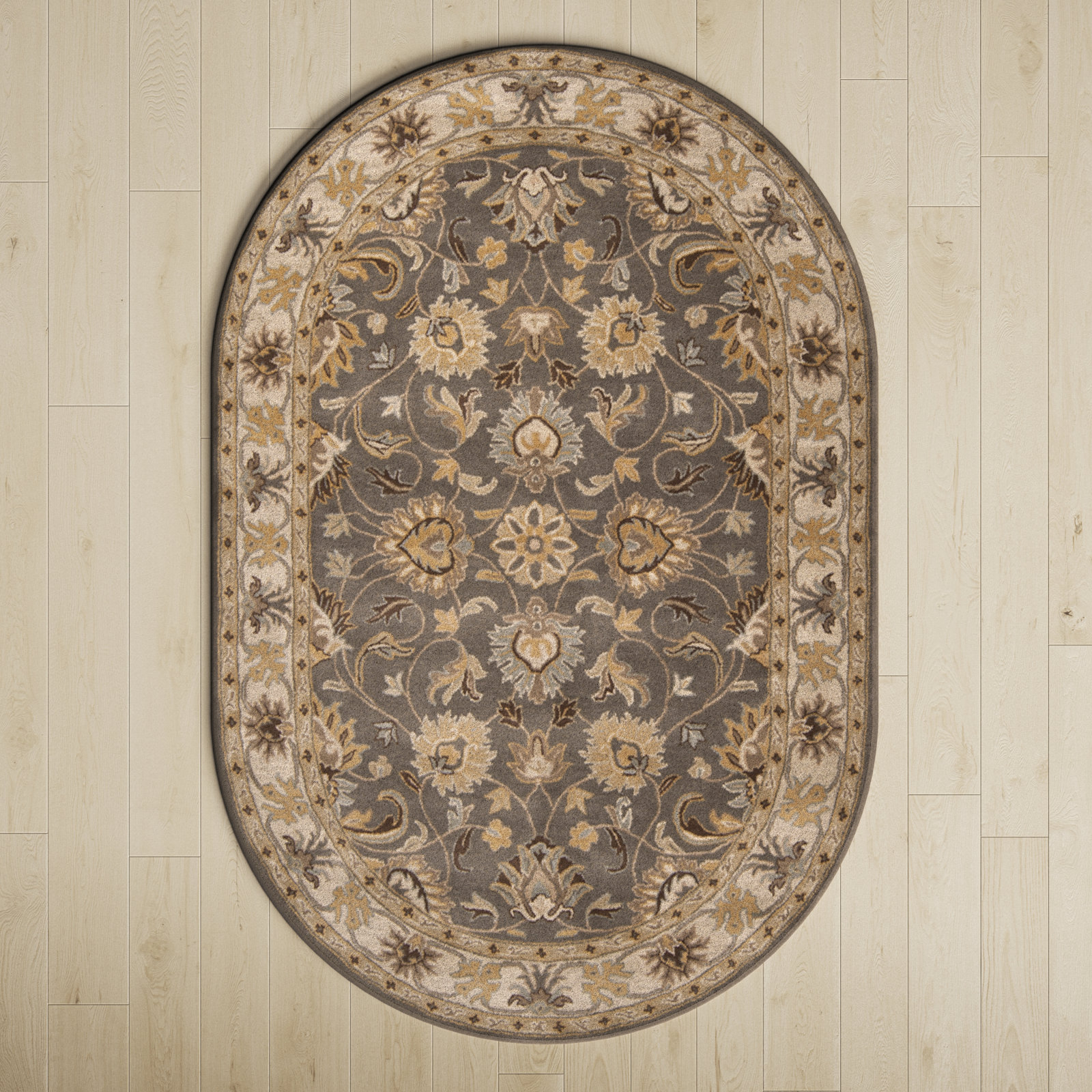Arden Charcoal Beige Yellow Hand-Tufted Wool Rug, Oval 8' x 10'