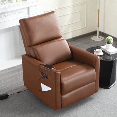 Fauteuil inclinable électrique pivotant en polyuréthane pour le salon, la chambre à coucher et le bureau, fauteuil inclinable rembourré moderne avec charge USB / Type-C et pivotant à 360 °