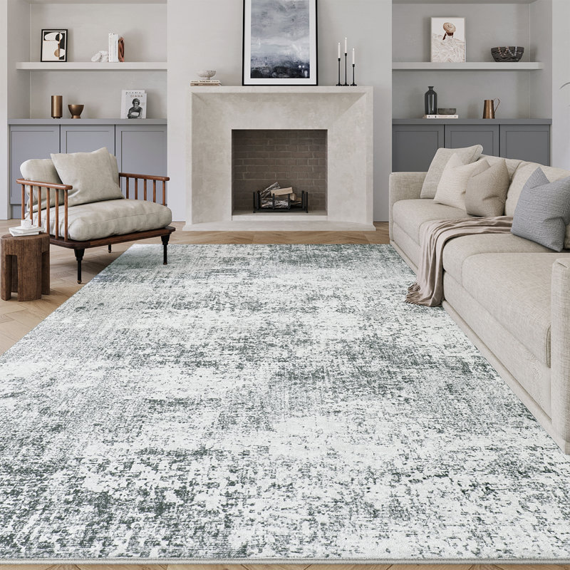 Sarah Modern Abstract Machine Washable Grey Area Rug with Non-Slip Backing, Rectangle 9' x 12'