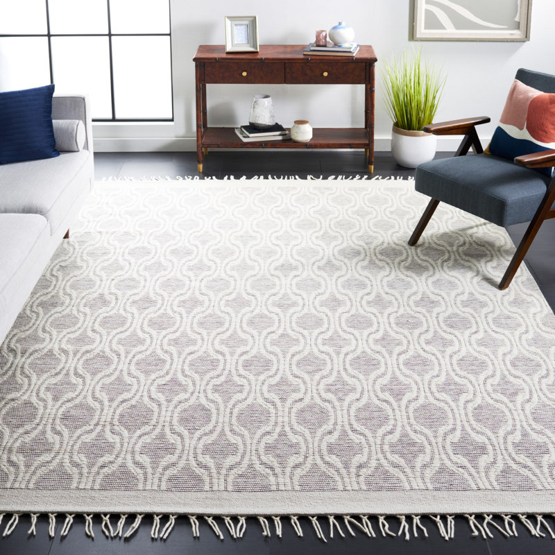 Brittaney Hand Loomed Nz Wool/Cotton Geometric Rug in Ivory, Rectangle 4' x 6'