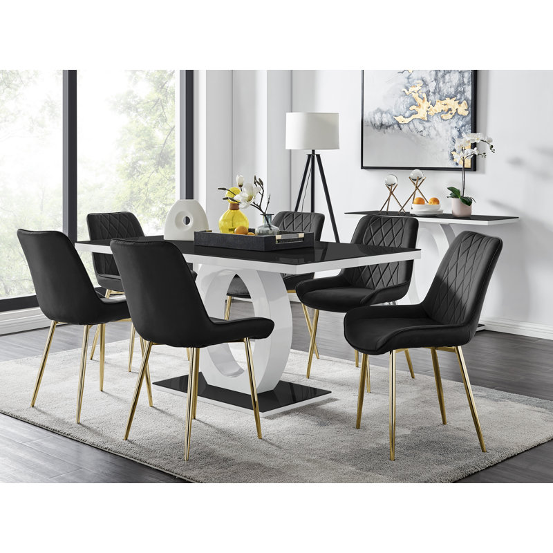 Bekircan 6 - Person Dining Set, Black/Gold