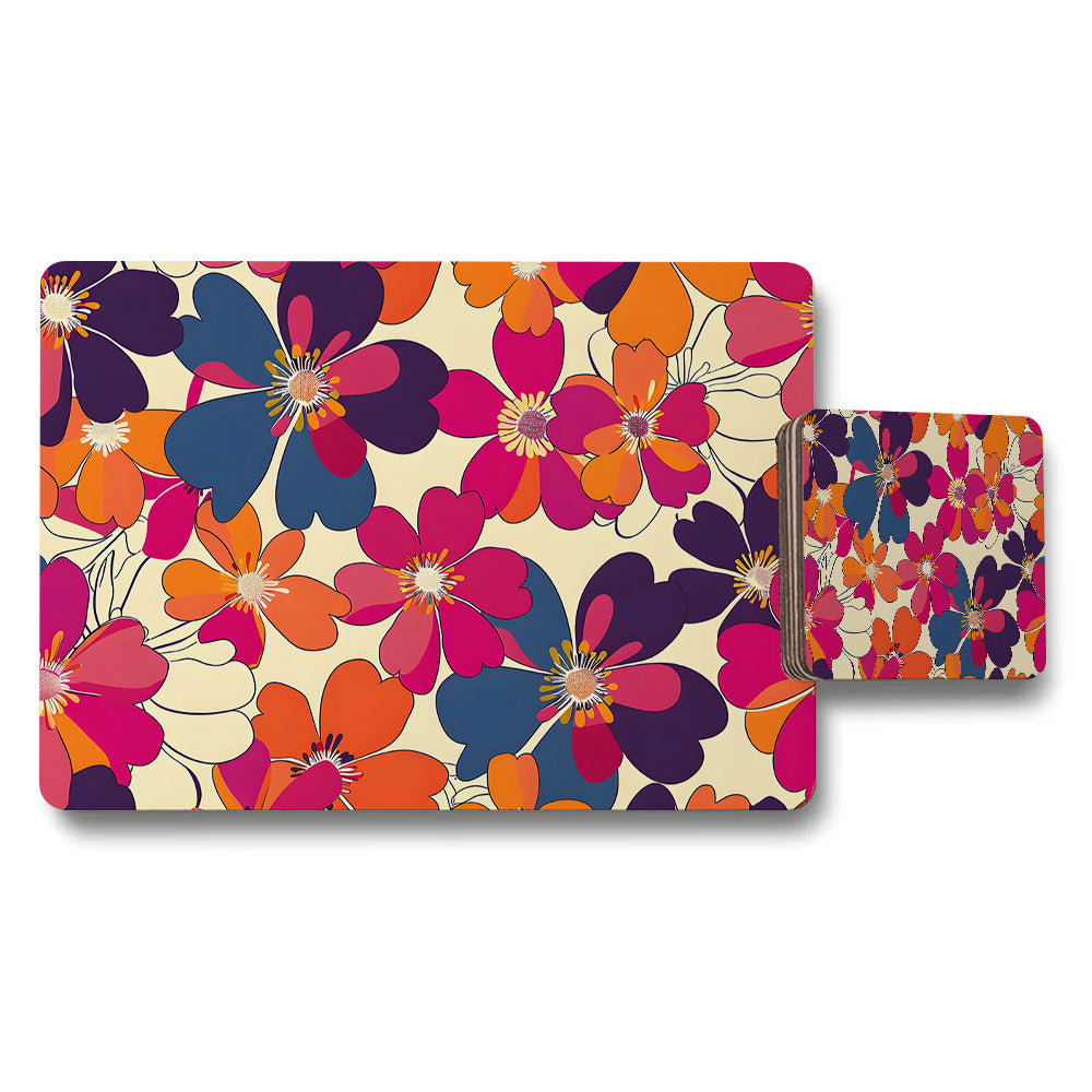 Colorful Floral Placemat and Coaster Set for Dining Table