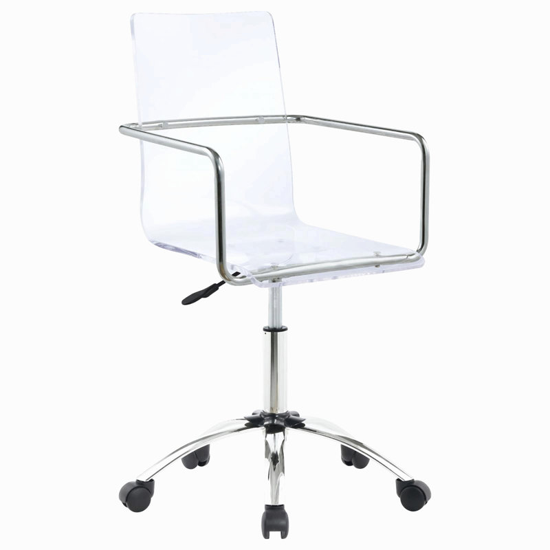 Fauteuil de bureau transparent et chromé en acrylique avec roulettes
