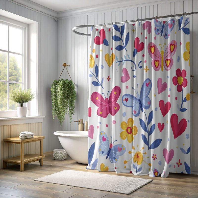 Fluttering Hearts - Rideau de douche Premium, H 74 po x l 71 po