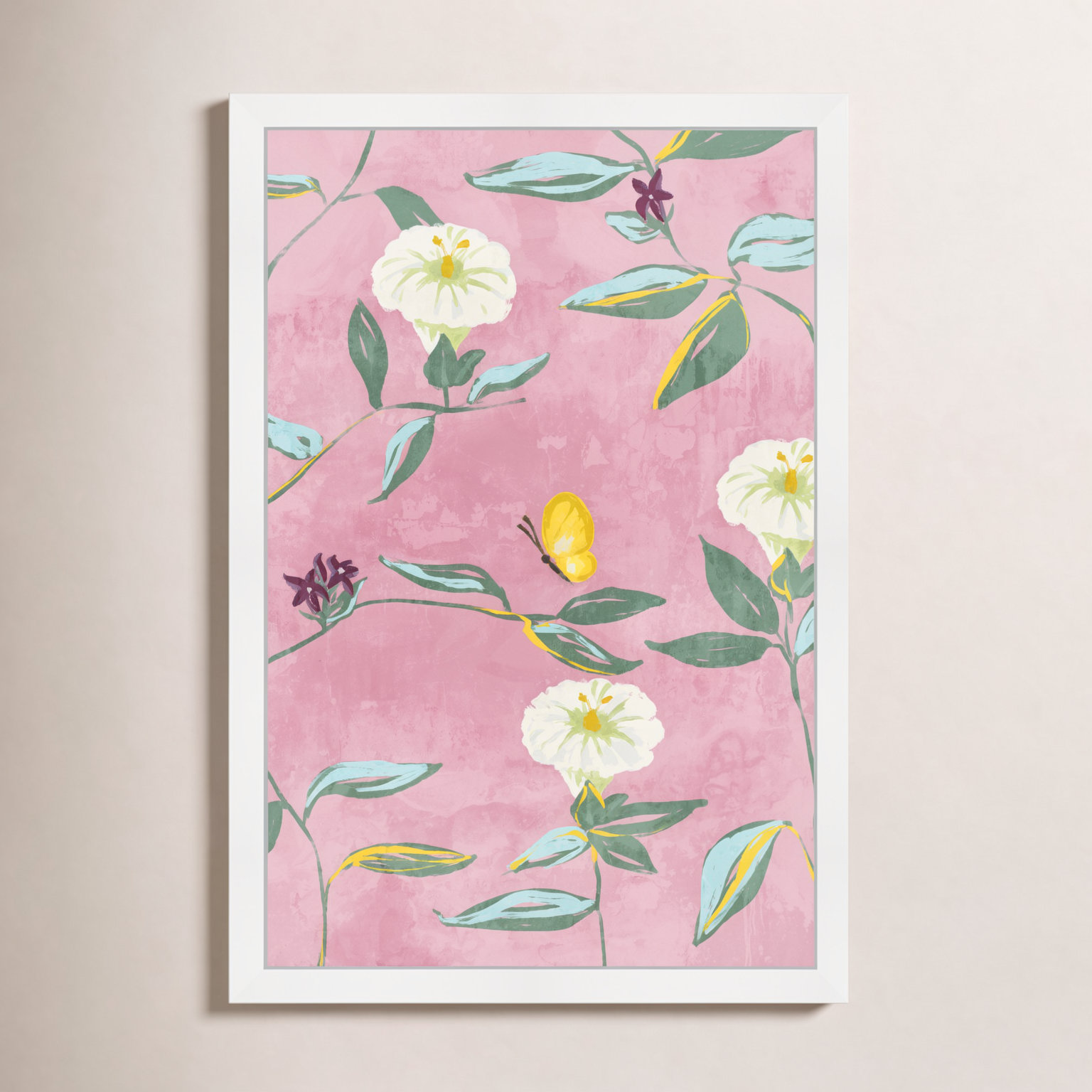 Floral Spring Tapestry Pattern Print, 17" H x 12" W, White