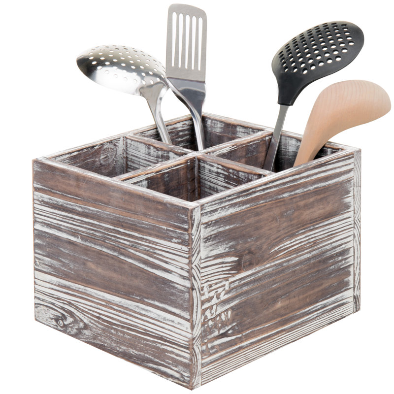 Wood Square Utensil Crock