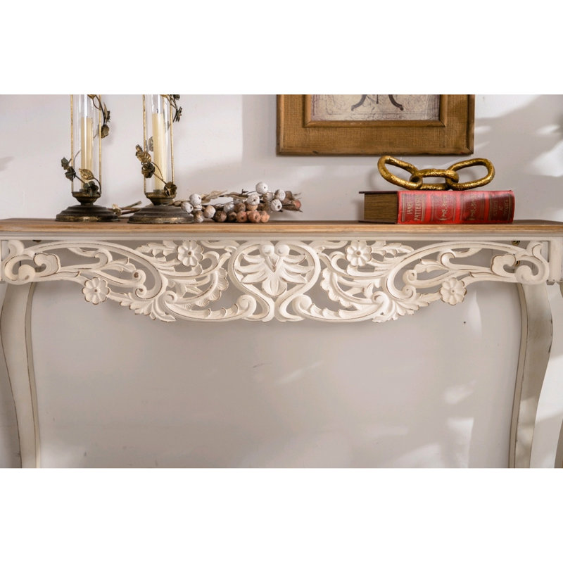 Antique White Vintage Console Table With Wood Carvings And Open Design, Complement Modern Settings, , 14.85 Lb Product Weight Inspired Carvings, High - Quality, Place Wall,