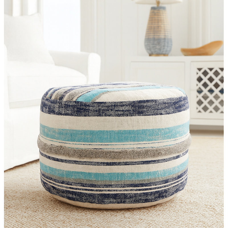 Katelynn Coastal Striped 100% Cotton Small Ottoman Pouf