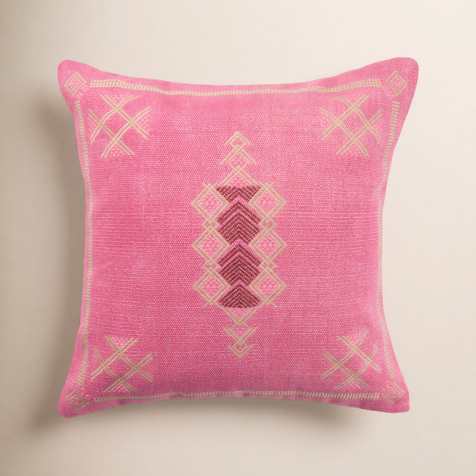 Mikes 100% Wool Throw Square Pillow, Polyester/Polyfill, Pink/Light Tan