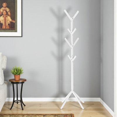 Hazina Freestanding 8 Hooks Coat Tree in White Metal, 70.08'' H X 17.33'' W X 17.33'' D