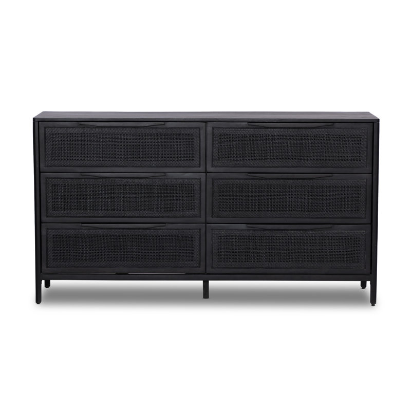 Sydney 6 Drawer Dresser, Black Wash/Black Cane