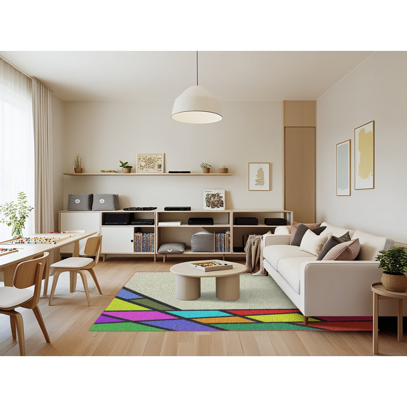 Gris/bleu/rose Tapis décoratif, Rectangle 7 pi x 9 pi