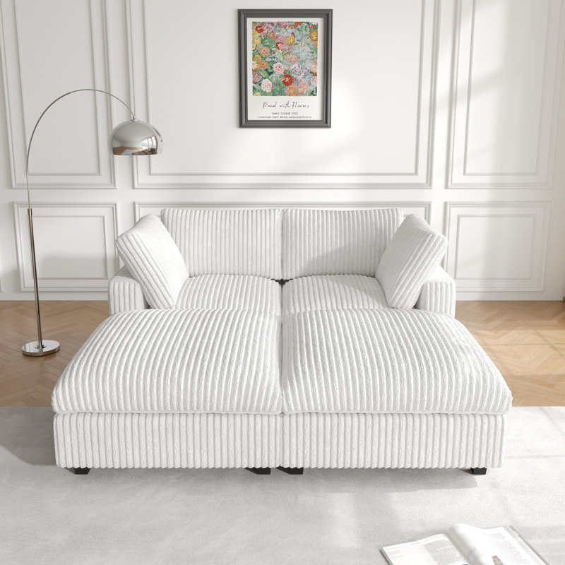 4 - Piece Upholstered Sectional, Ricoeur Beige Faux Fur