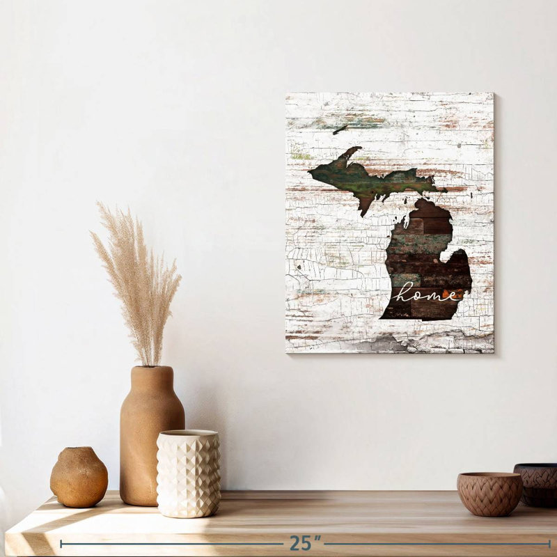 " Michigan Home Map " by Jorge S, 15" H x 12" W x 1.25" D