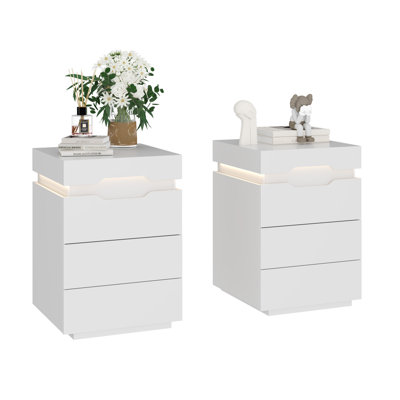 Elsun Nightstand with Wireless Charging Station, LED Light and 3 Drawers
