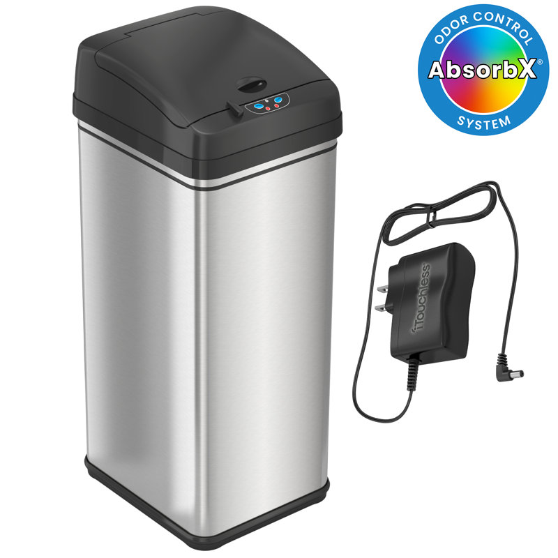 13 Gallon Brushed Stainless Steel Touchless Trash Can