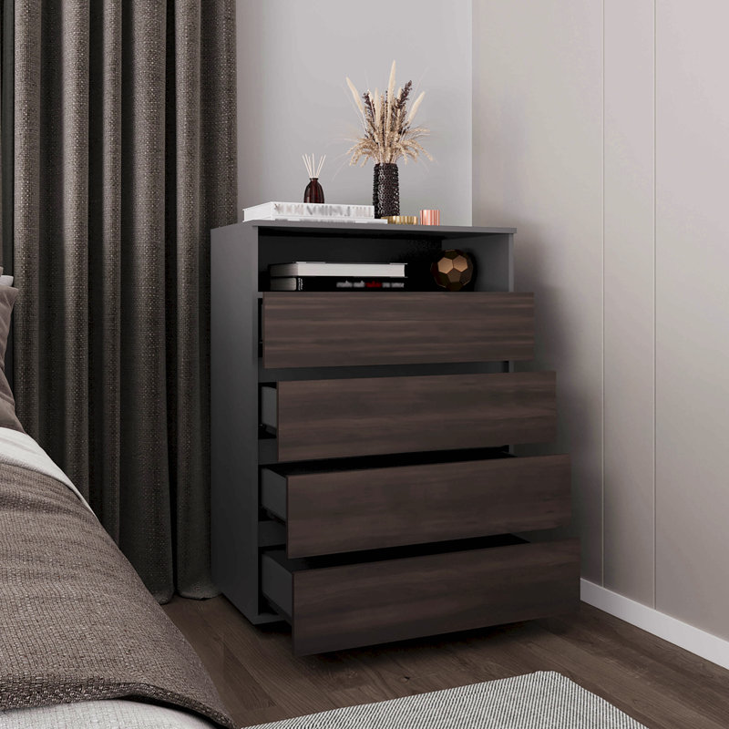 Dresser, 4 Drawers, 1 Shelf, Matt Grey / Dark Oak