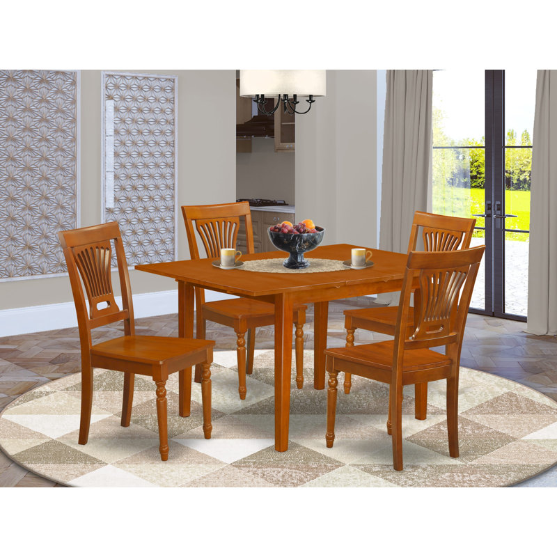5 Piece Dining Room Furniture Set Includes a Rectangle Kitchen Table with Butterfly Leaf and 4 Dining Chairs, Saddle Brown
