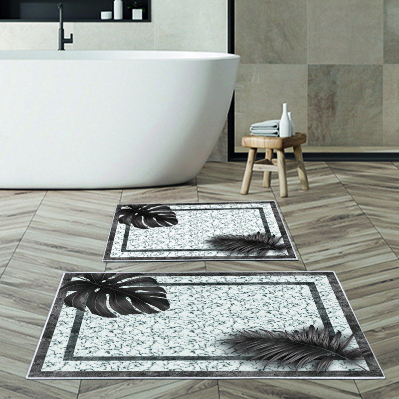 Ensemble de luxueux tapis de bain (2 pièces), 100% polyester, antidérapant, antibactérien | Dimensions: 19,7 po x 23,6 po et 23,6 po x 39,4 po | Tissu ultra-absorbant et facile à nettoyer, lavable à la machine à 86 ° F | Parfait pour la salle de bain ou le spa