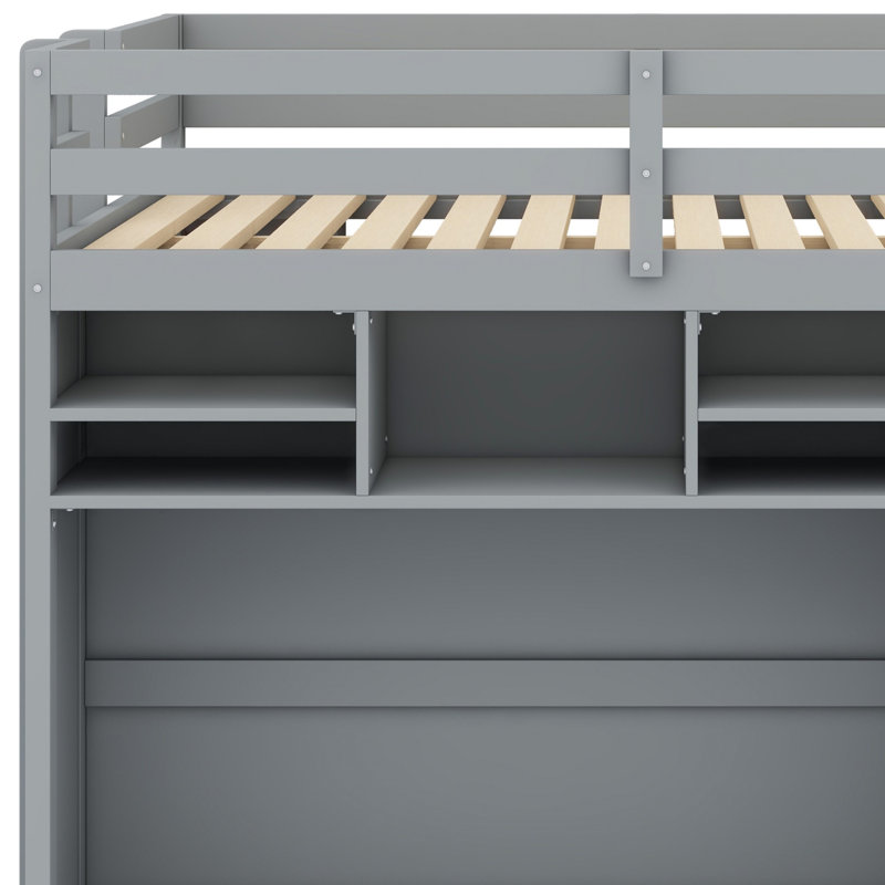 Loft Bed With Drawers, Shelves And Light, Grey