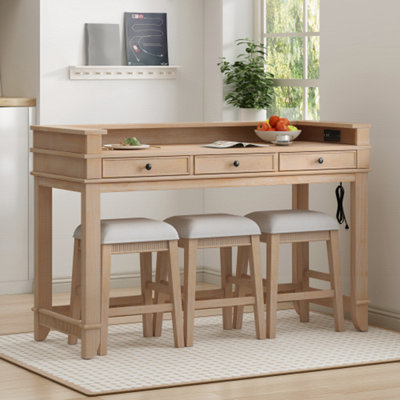4-Piece Dining Table Set For 3, Retro Kitchen Table And Chairs Set With 3 Storage Drawers, Ideal For Small Spaces