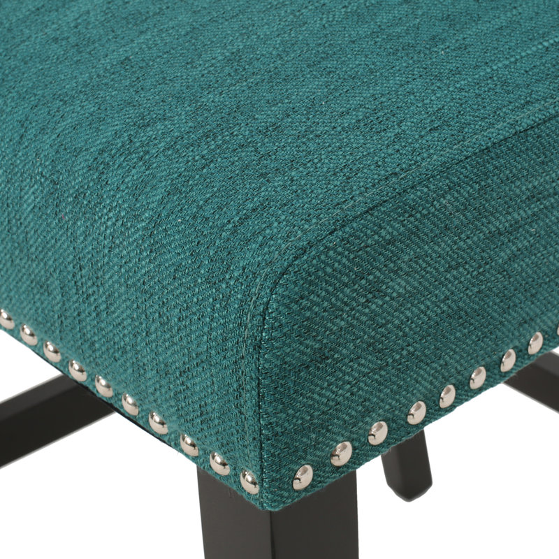 Ensemble de 2 tabourets de comptoir en tissu capitonnés à oreilles 27 pouces, sarcelle et brun foncé, Teal/Black, 27